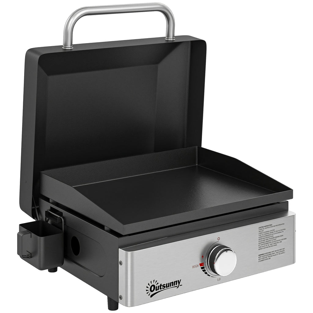 Portable Gas Plancha Grill 3.5 kW, Tabletop Griddle with Grease Cup, Black