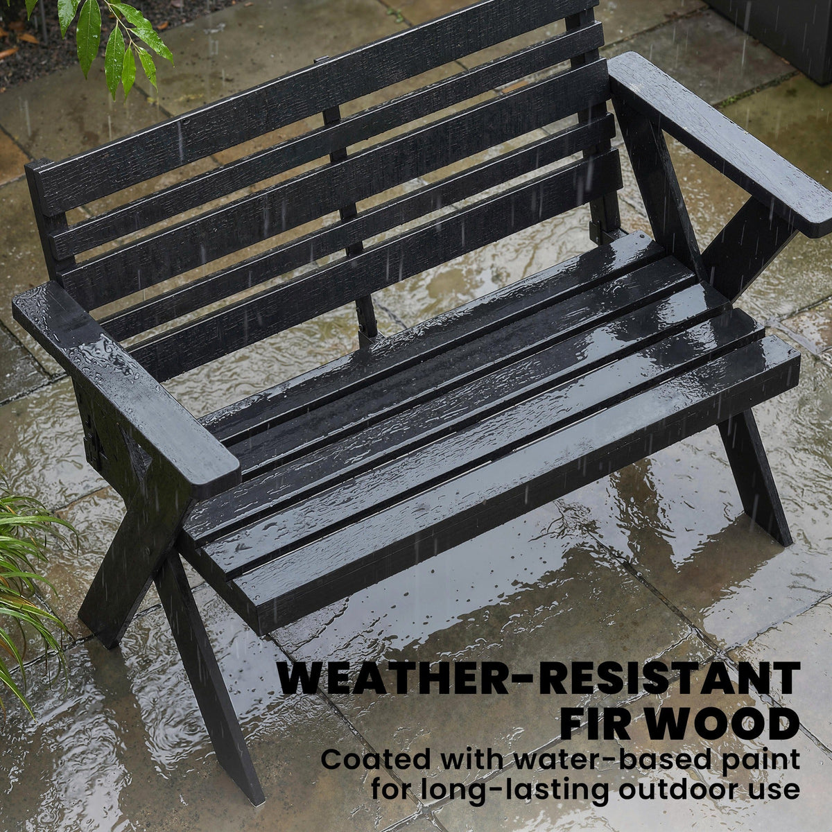 2 Seater Wooden Garden Bench with X-Frame Legs, Black