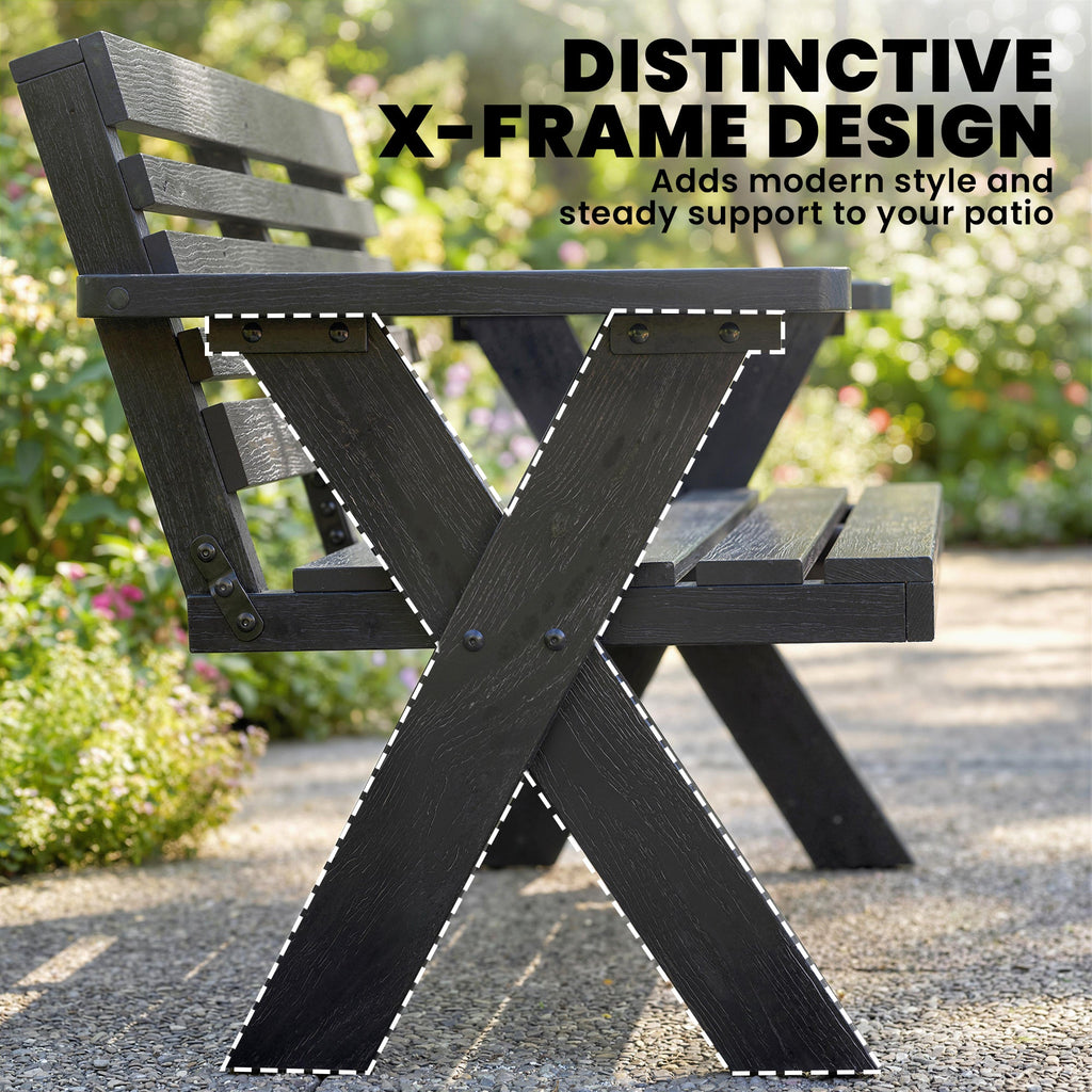 2 Seater Wooden Garden Bench with X-Frame Legs, Black