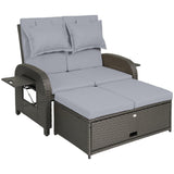 Rattan Patio Daybed with Storage Ottoman and Adjustable Backrest, Gray