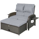 Rattan Patio Daybed with Storage Ottoman and Adjustable Backrest, Gray