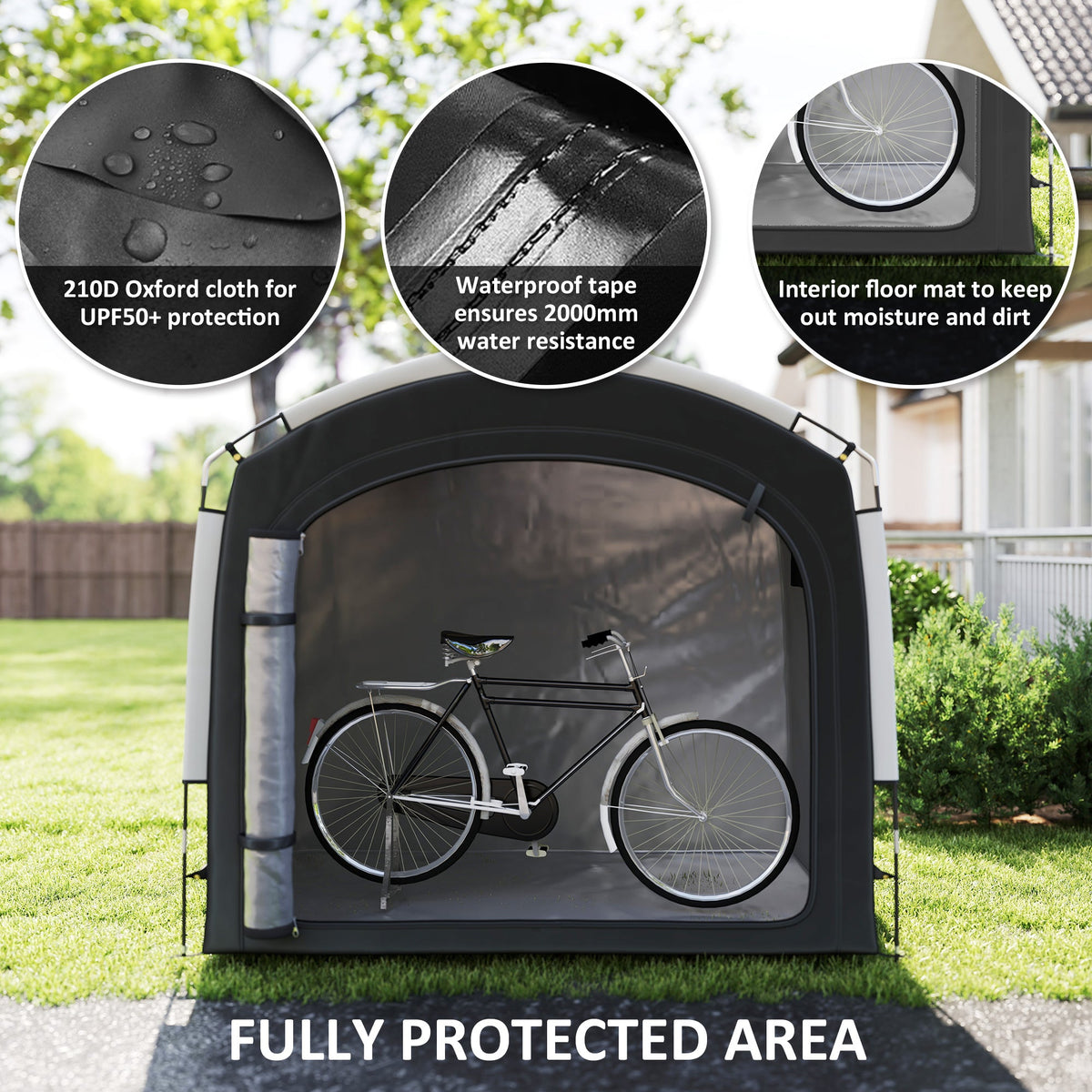 Bike Storage Tent with 210D Oxford Fabric and Carry Bag for 3-4 Bikes, Black