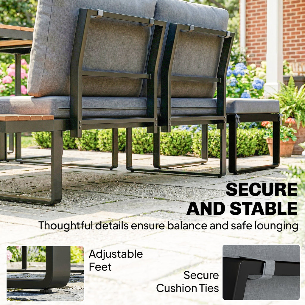 FlexNook 6-Piece Corner Sofa Set for 6-8, Aluminium Frame with Cushions, Grey