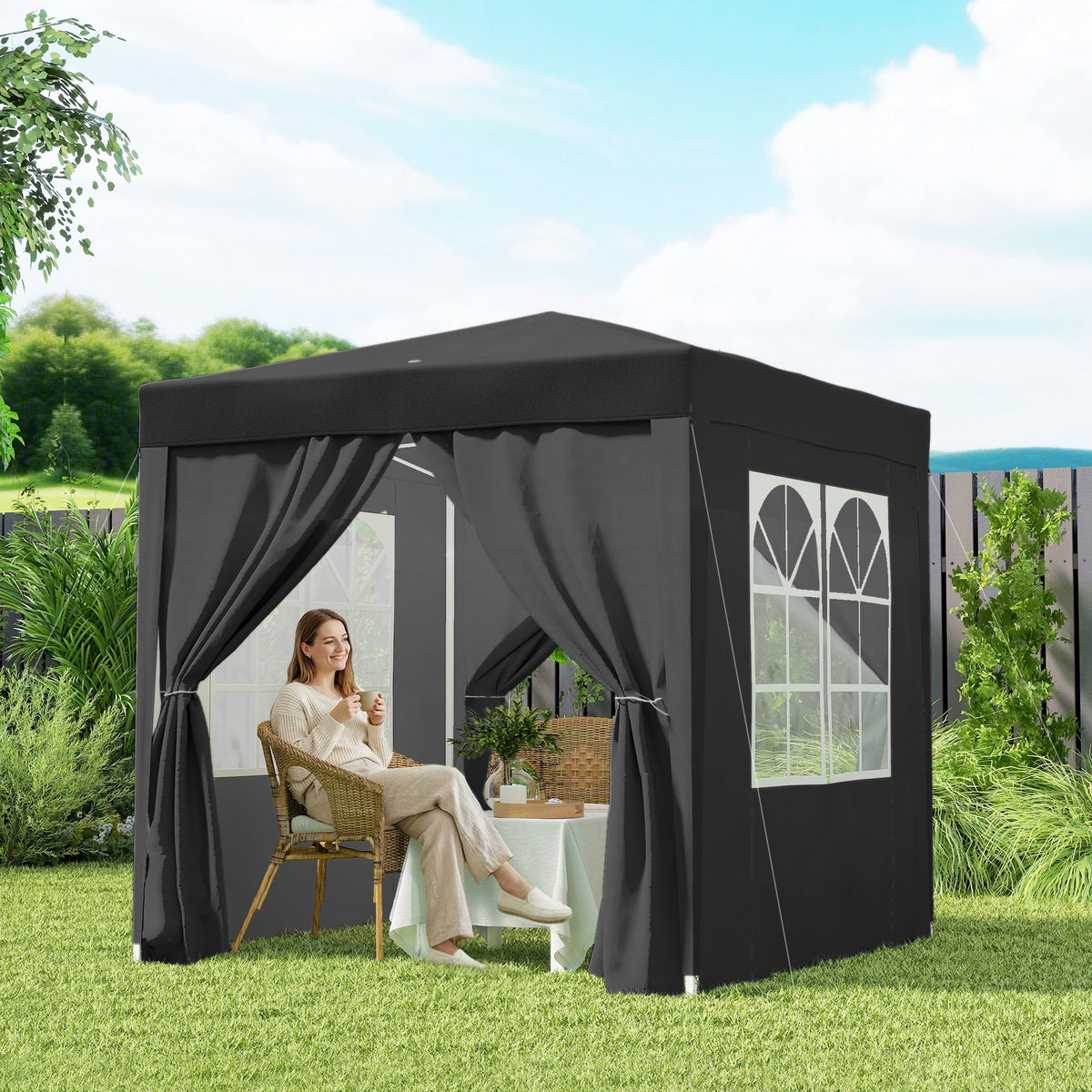 6.6' x 6.6' Pop-Up Canopy Tent with Sidewalls and Carry Bag, Black