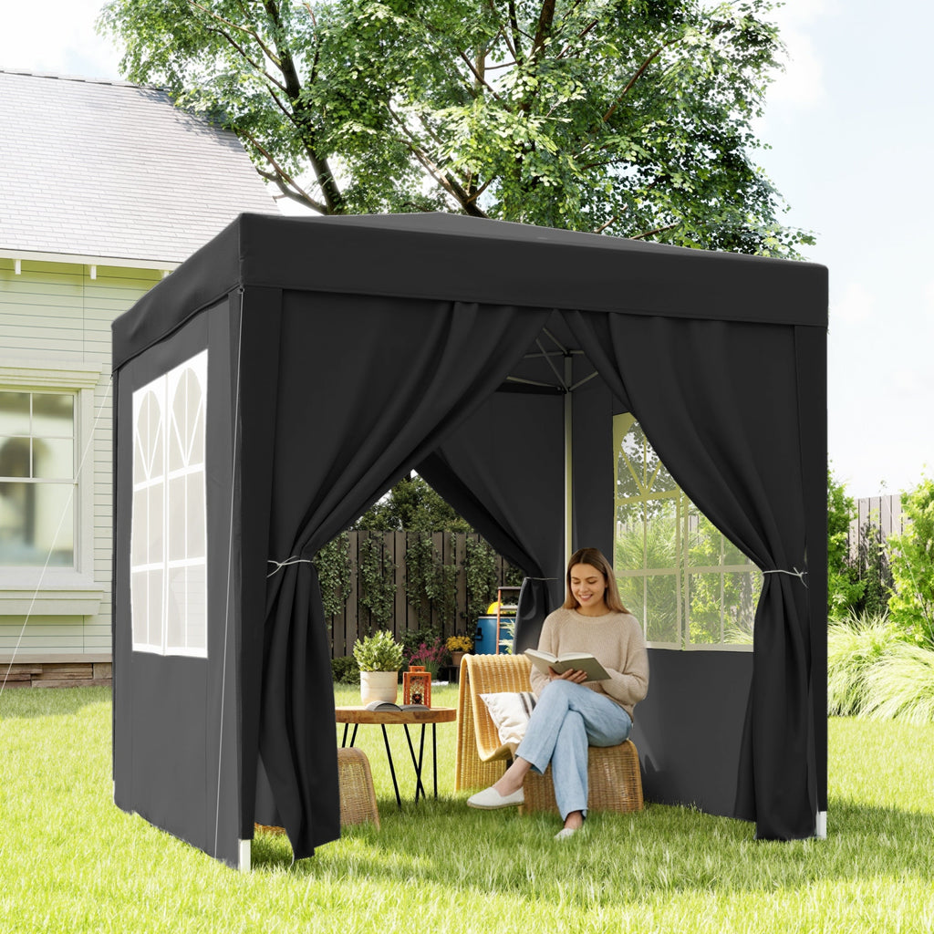 6.6' x 6.6' Pop-Up Canopy Tent with Sidewalls and Carry Bag, Black