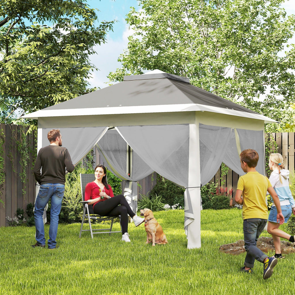 11' x 11' Pop Up Canopy with Double Roof and Mesh Sidewalls, Dark Grey