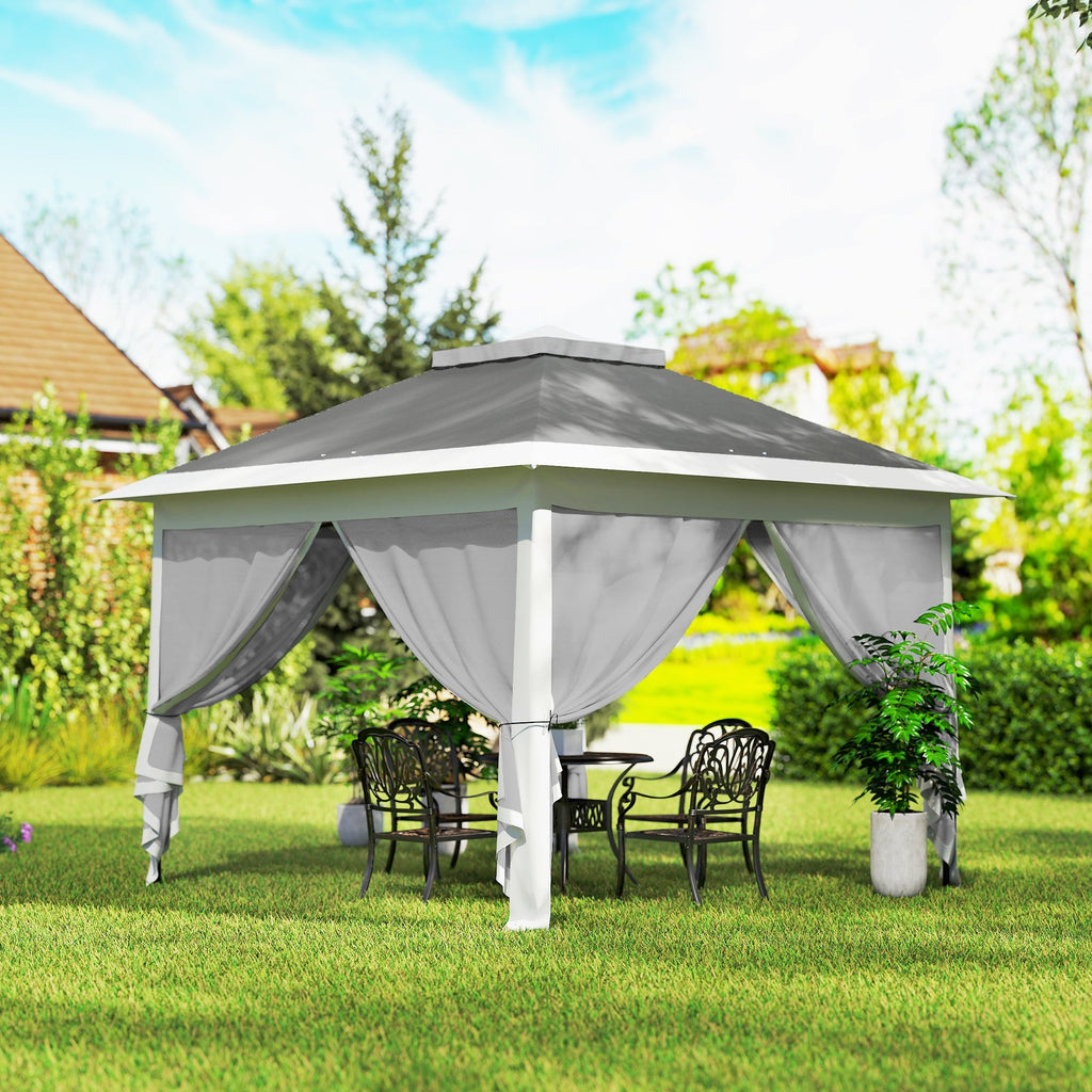 11' x 11' Pop Up Canopy with Double Roof and Mesh Sidewalls, Dark Grey