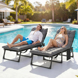 Set of 2 Folding Lounge Chairs, 75 cm Wide with Cushion and Side Pocket, Dark Grey