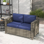 2-Seat Patio Loveseat Wicker Sofa with Cushions, Dark Blue
