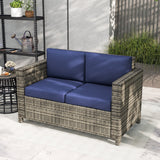2-Seat Patio Loveseat Wicker Sofa with Cushions, Dark Blue