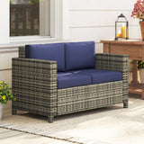 2-Seat Patio Loveseat Wicker Sofa with Cushions, Dark Blue