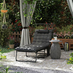 Folding Chaise Lounge Chair with Cushion, Sun Shade and Headrest, Dark Grey