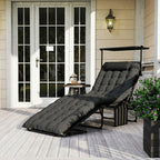 Folding Chaise Lounge Chair with Cushion, Sun Shade and Headrest, Dark Grey