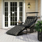 Folding Chaise Lounge Chair with Cushion, Sun Shade and Headrest, Dark Grey