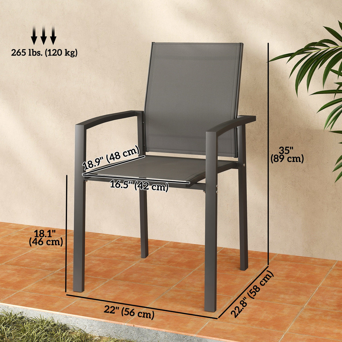 Set of 2 Stackable Patio Dining Chairs with Mesh Seat, Dark Grey