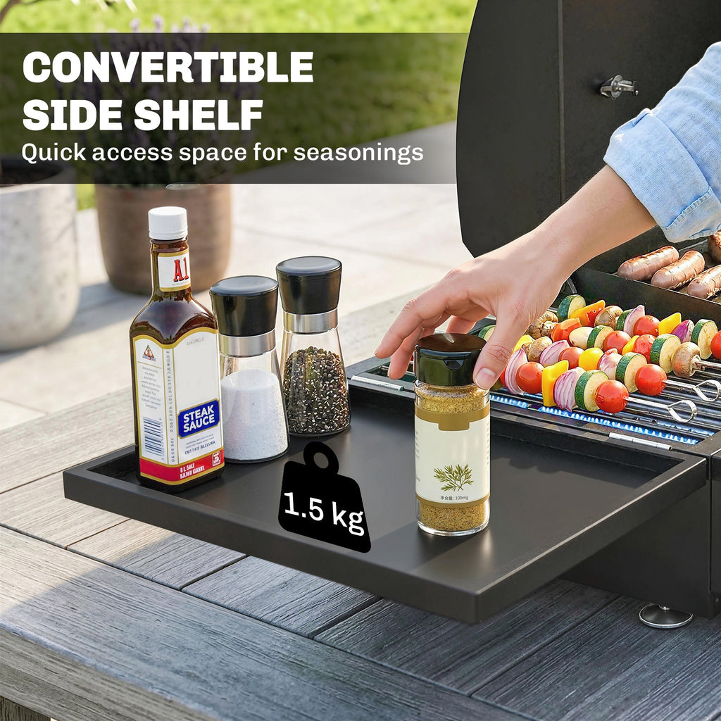 3-Burner Portable Gas Plancha Grill 8.1 kW with Griddle & Side Shelf, Black