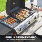 3-Burner Portable Gas Plancha Grill 8.1 kW with Griddle & Side Shelf, Black