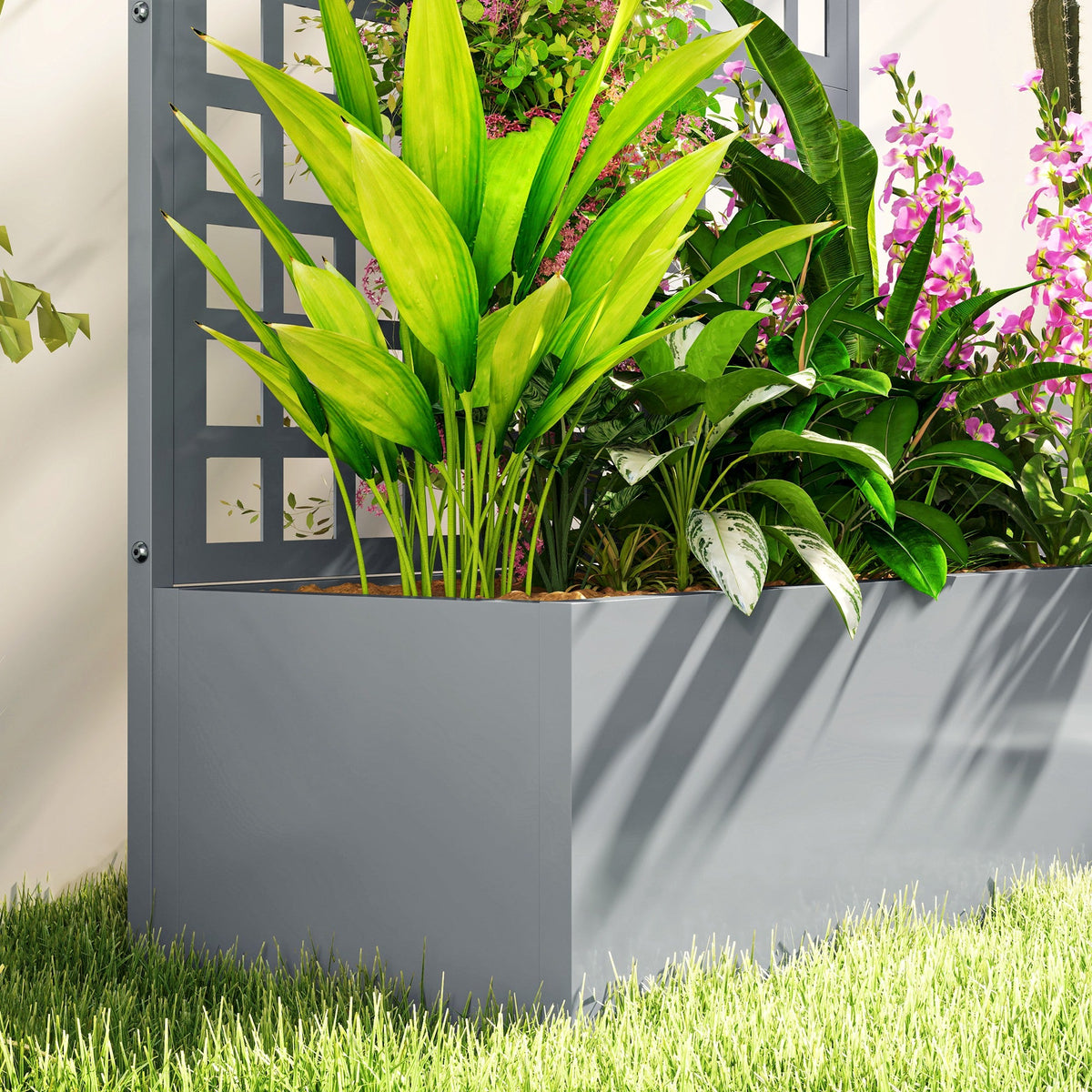 43" x 16" x 70" Raised Garden Bed with Trellis and Privacy Screen, Grey Wood Effect