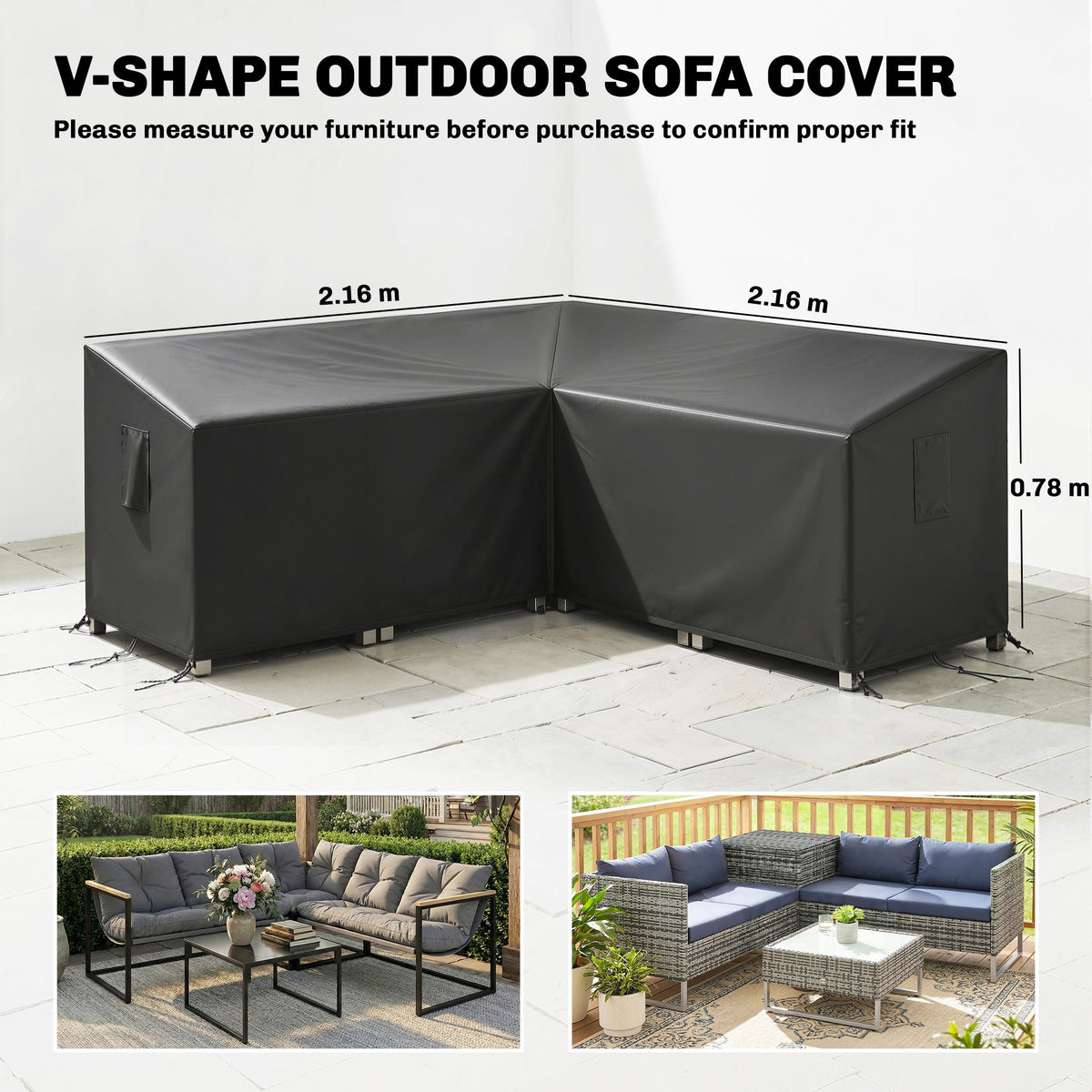 V-Shaped Garden Furniture Cover with Air Vent, 216 x 216 cm, Black