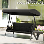 3-Seat Patio Swing Chair with Adjustable Canopy and Side Tray, Black