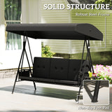 3-Seat Patio Swing Chair with Adjustable Canopy and Side Tray, Black