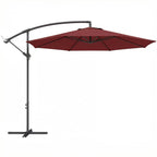 3 m Banana Parasol with Crank Handle, 8 Ribs & Cross Base, Wine Red