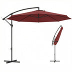 3 m Banana Parasol with Crank Handle, 8 Ribs & Cross Base, Wine Red