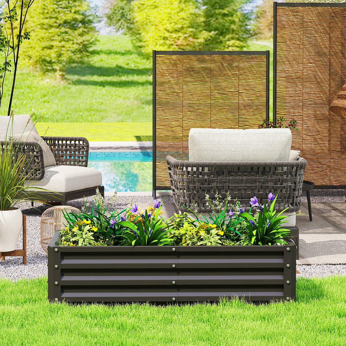 4' x 2' x 1' Galvanized Raised Garden Bed for Vegetables, Black