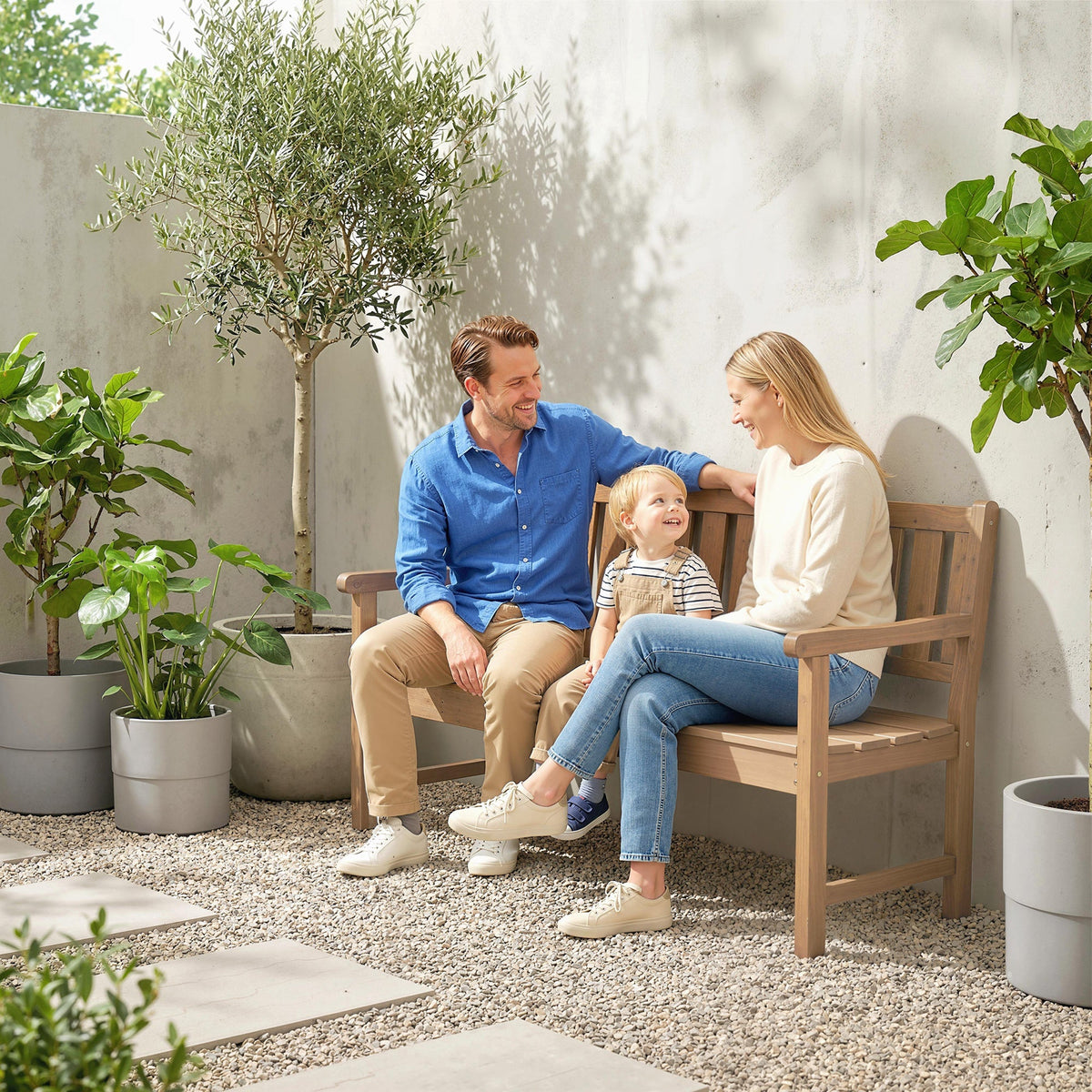 2-3 Seater Wooden Garden Loveseat with Liftable Table, Teak