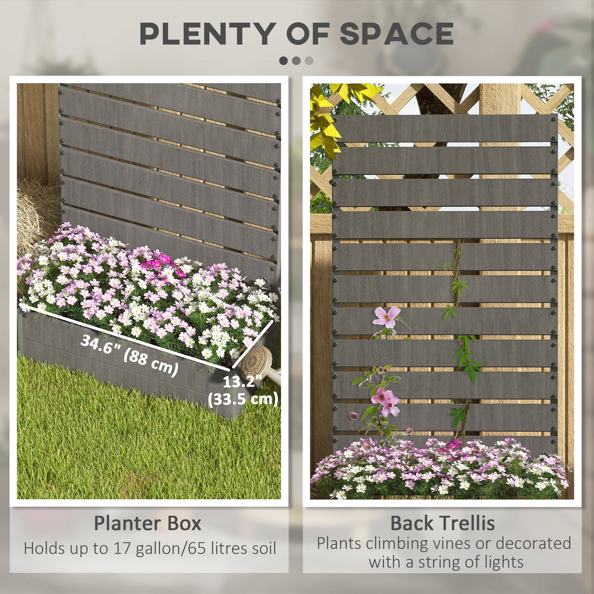 35.6" x 15" x 70.9" Raised Garden Bed with Trellis, Dark Grey