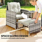 5-Piece Rattan Patio Set with Ottomans and 2-Tier Glass Coffee Table, Grey Cream