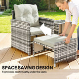 5-Piece Rattan Patio Set with Ottomans and 2-Tier Glass Coffee Table, Grey Cream