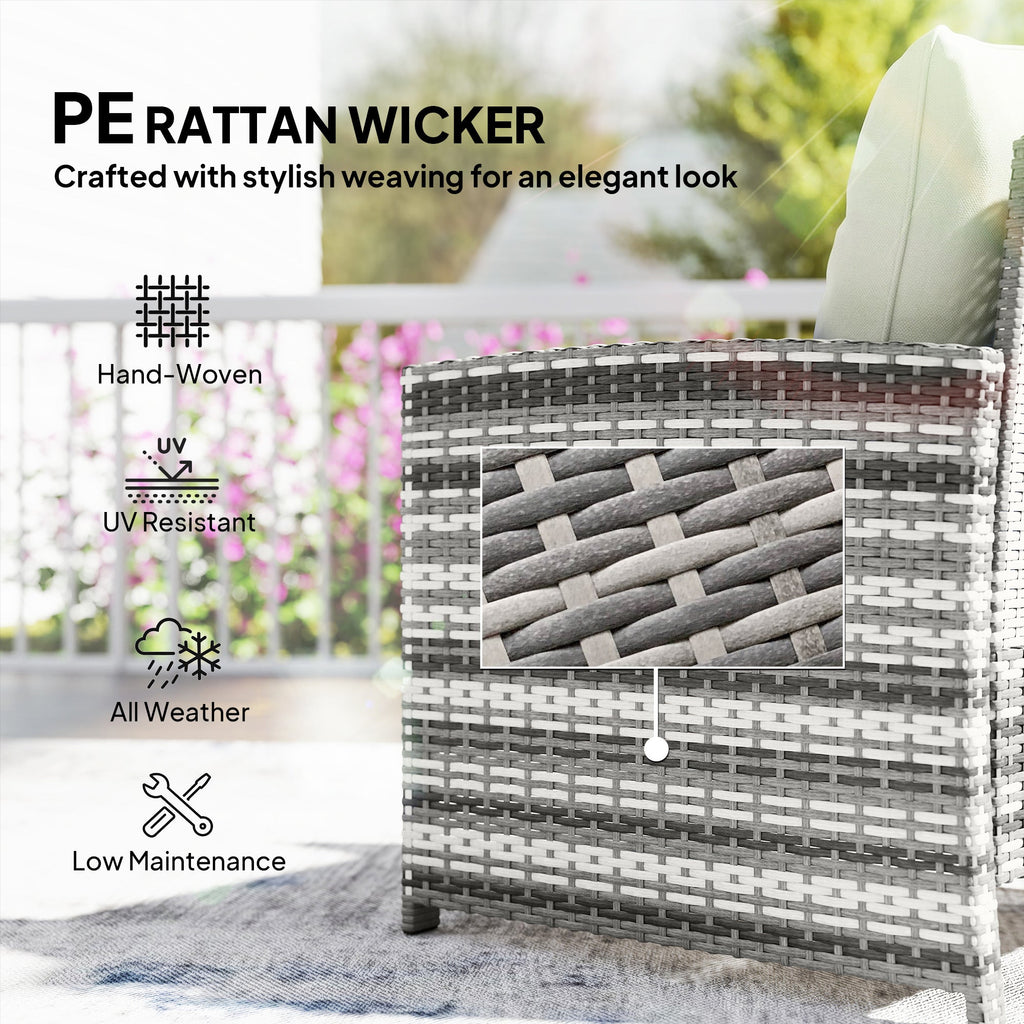 5-Piece Rattan Patio Set with Ottomans and 2-Tier Glass Coffee Table, Grey Cream