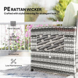 5-Piece Rattan Patio Set with Ottomans and 2-Tier Glass Coffee Table, Grey Cream
