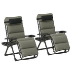 Set of 2 Zero Gravity Chairs with Cup and Phone Holder Tray, Grey
