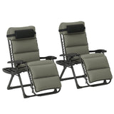 Set of 2 Zero Gravity Chairs with Cup and Phone Holder Tray, Grey