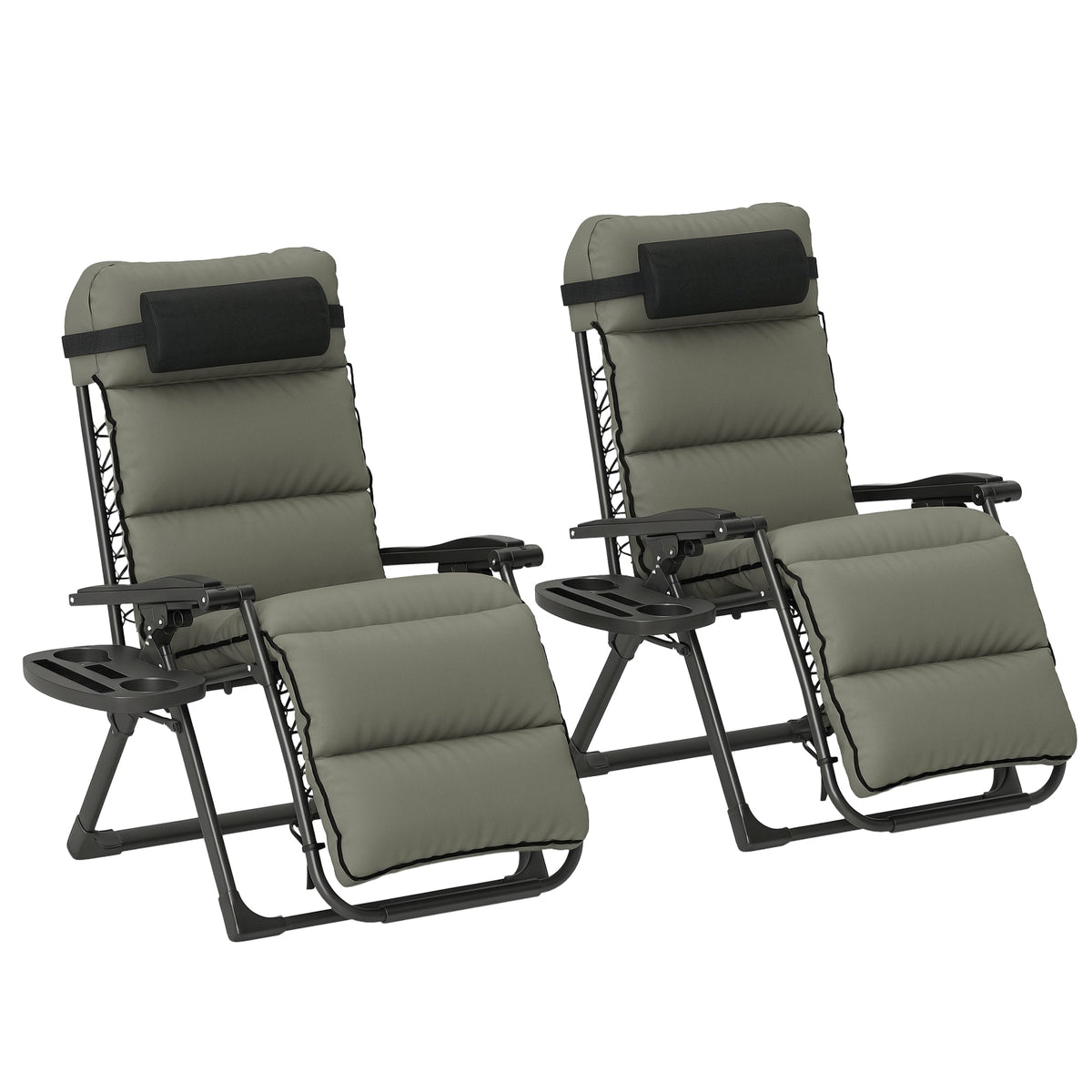 Set of 2 Zero Gravity Chairs with Cup and Phone Holder Tray, Grey