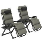 Set of 2 Zero Gravity Chairs with Cup and Phone Holder Tray, Grey