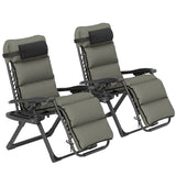 Set of 2 Zero Gravity Chairs with Cup and Phone Holder Tray, Grey