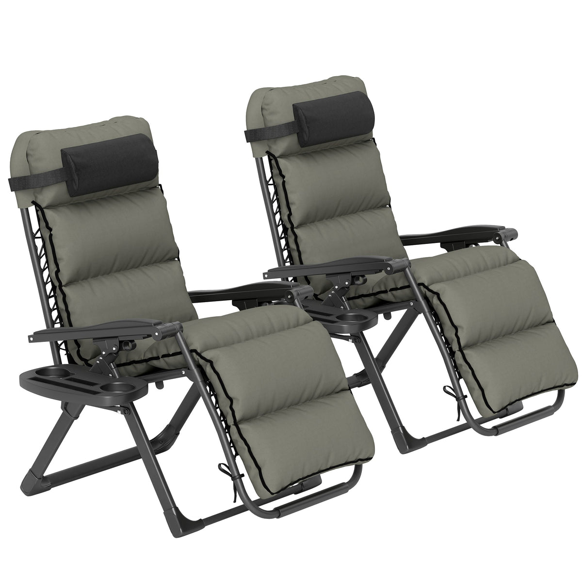 Set of 2 Zero Gravity Chairs with Cup and Phone Holder Tray, Grey