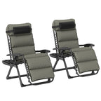 Set of 2 Zero Gravity Chairs with Cup and Phone Holder Tray, Grey