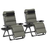 Set of 2 Zero Gravity Chairs with Cup and Phone Holder Tray, Grey