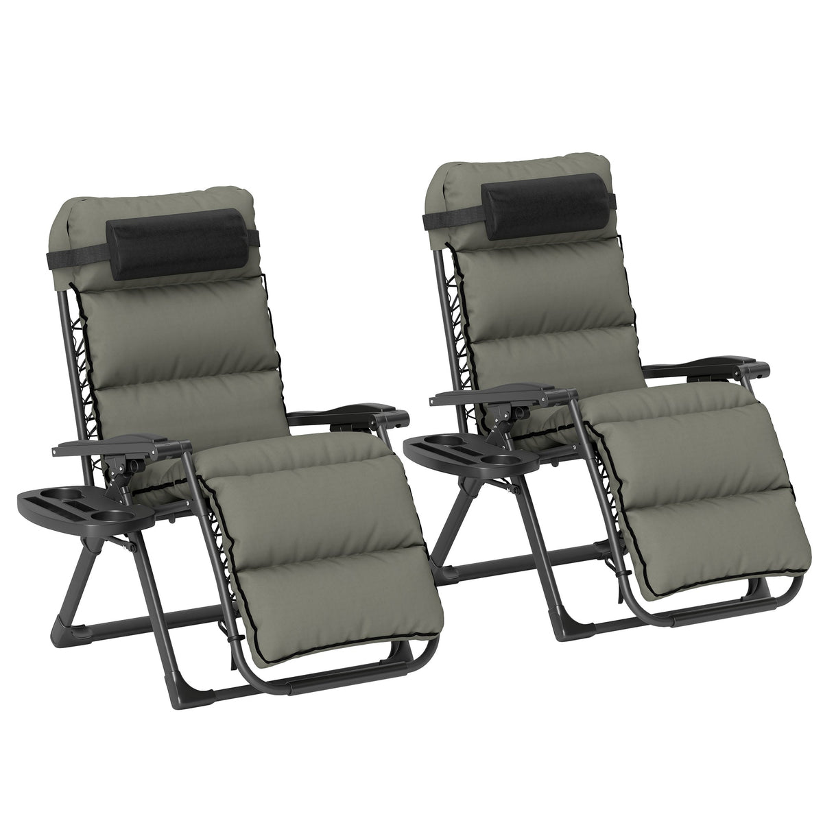 Set of 2 Zero Gravity Chairs with Cup and Phone Holder Tray, Grey
