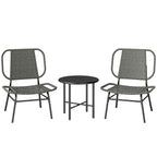 3 Piece Wicker Patio Bistro Set with 2 Armless Chairs and Steel Table, Grey