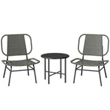 3 Piece Wicker Patio Bistro Set with 2 Armless Chairs and Steel Table, Grey