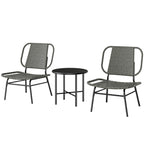 3 Piece Wicker Patio Bistro Set with 2 Armless Chairs and Steel Table, Grey
