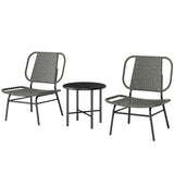 3 Piece Wicker Patio Bistro Set with 2 Armless Chairs and Steel Table, Grey