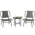 3 Piece Wicker Patio Bistro Set with 2 Armless Chairs and Steel Table, Grey
