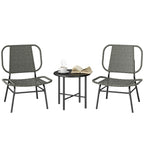 3 Piece Wicker Patio Bistro Set with 2 Armless Chairs and Steel Table, Grey