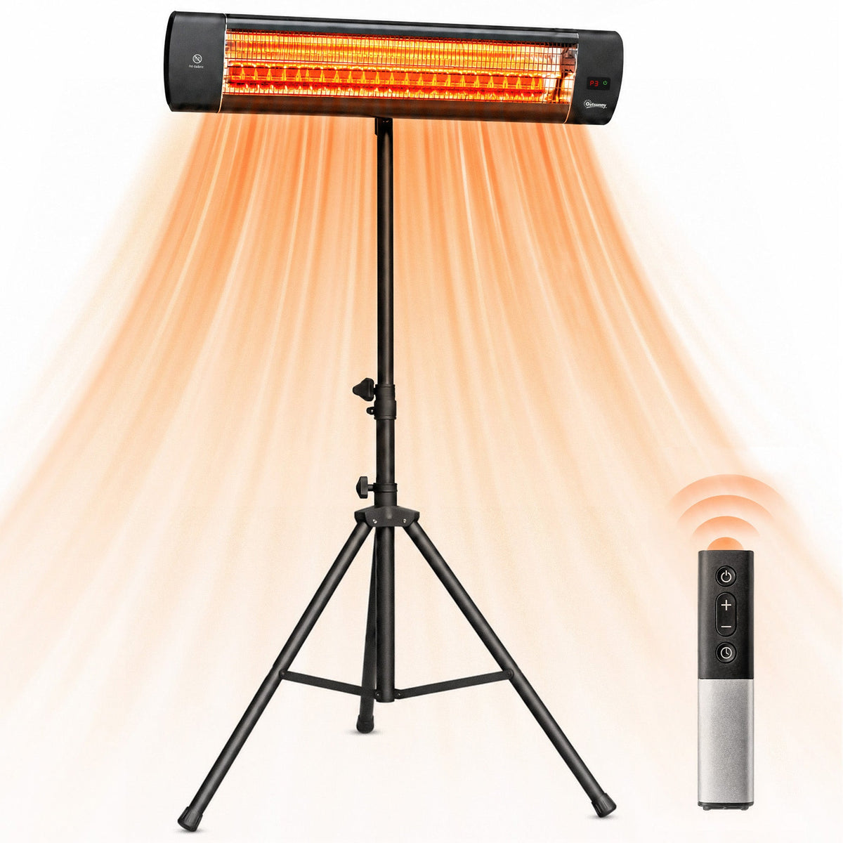 2500 W Infrared Patio Heater with Adjustable Tripod, IP65, 3 Heat Levels, Black